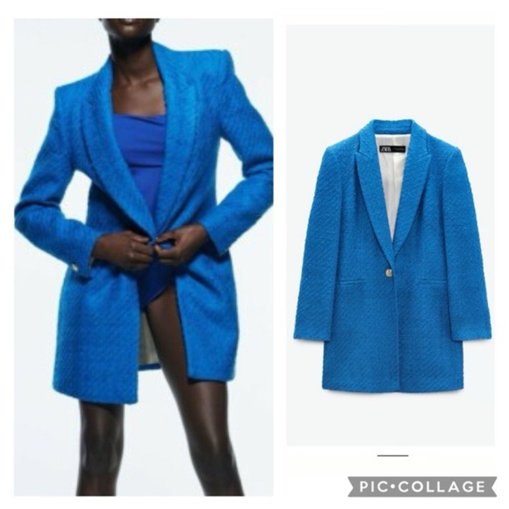Zara structured tweed women’s Blue Textured Blazer XS